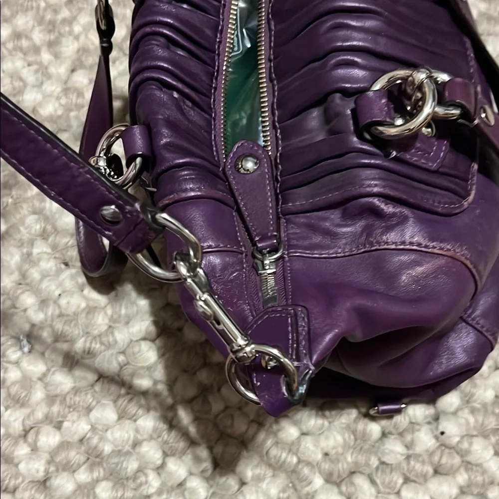 Coach Purple Leather Satchel with Silver Accents - Picture 7 of 16